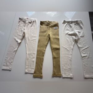 Zara Olive Ribbed Kids Leggings - Set of Three (Olive + Cream)